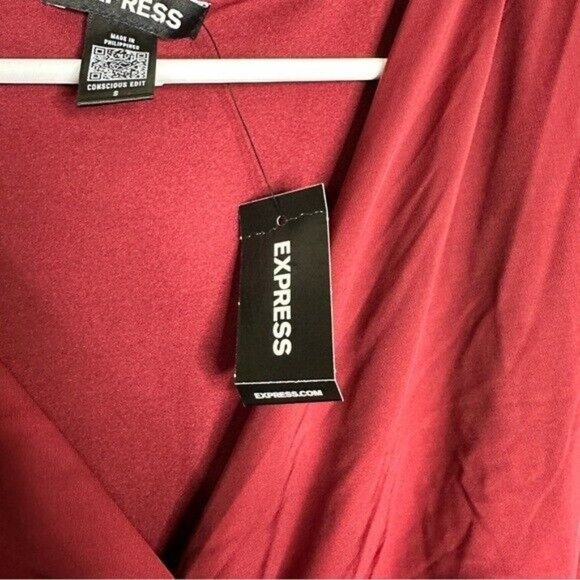Express Silky V-Neck Ruched Top Burgundy Women’s Size Small - Picture 7 of 10
